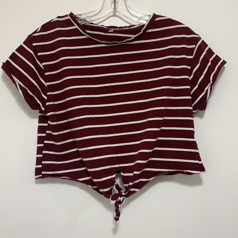 Burgundy Striped Crop Top